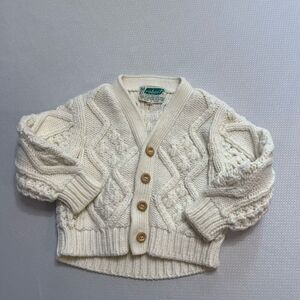 Robinit Cream Cableknit Kids VTG Fisherman Cardigan Sweater Size 12M